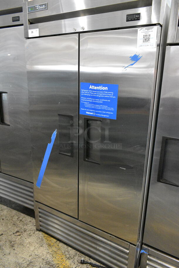 2023 True T-35-HC Stainless Steel Commercial 2 Door Reach In Cooler w/ Poly Coated Racks and Commercial Casters. 115 Volts, 1 Phase. Tested and Working! - Image 1 of 5