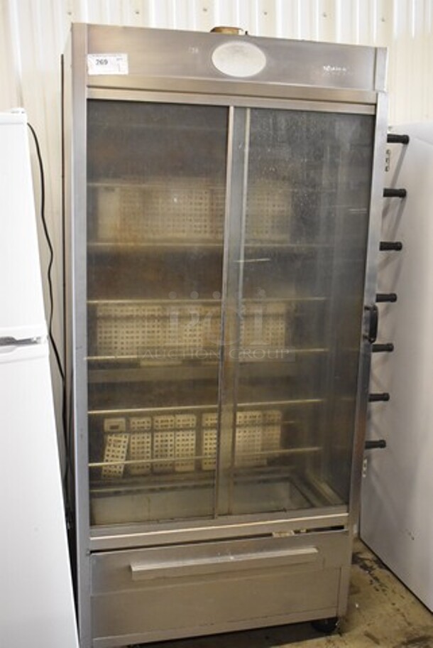 Olde Hickory Stainless Steel Commercial Natural Gas Powered 7 Spit Rotisserie Oven on Commercial Casters. 45x23x75 - Image 3 of 10