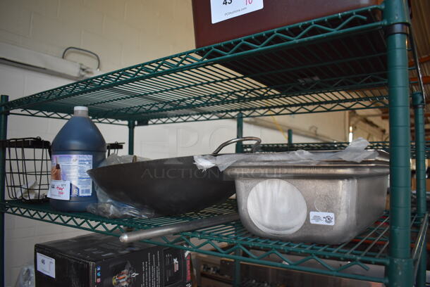 ALL ONE MONEY! Tier Lot of Various Items Including Metal Drop In, Wok, Salted Caramel Fountain Shake Syrup - Image 1 of 6