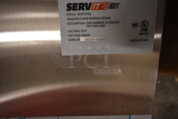 BRAND NEW SCRATCH AND DENT! 2023 ServIt 423TCW26 Stainless Steel Commercial 26 Gallon First-In First-Out Chip Warmer / Merchandiser Warming Panel. 120 Volts, 1 Phase.  - Image 4 of 4
