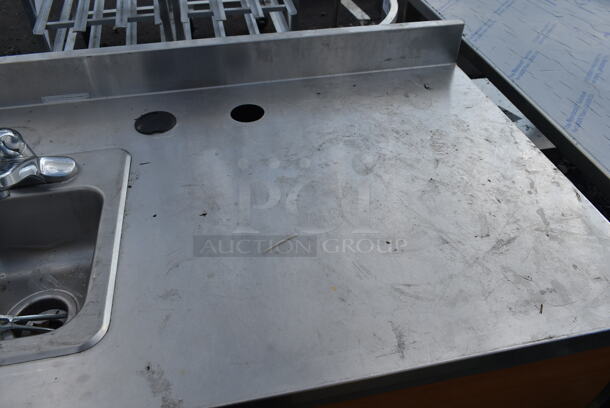 Duke Stainless Steel Commercial Counter w/ Sink Bay, Faucet, Handle, Back Splash and 2 Wood Pattern Doors. - Image 4 of 6
