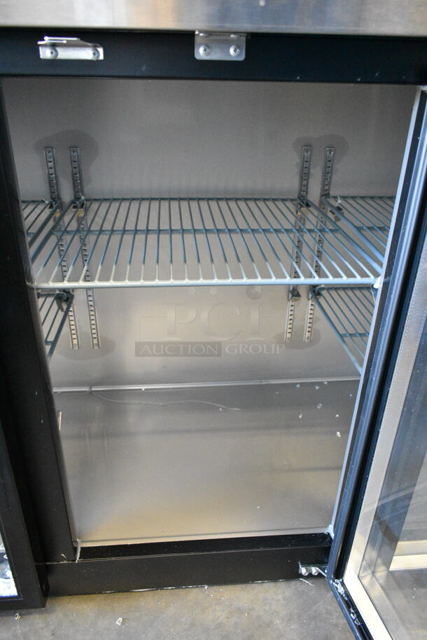 BRAND NEW SCRATCH AND DENT! 2024 Avantco 178UBB72GHC Stainless Steel Commercial 73" Black Counter Height Narrow Glass Door Back Bar Refrigerator with LED Lighting. See Pictures for Broken Glass. 115 Volts, 1 Phase. Tested and Working! - Image 5 of 8