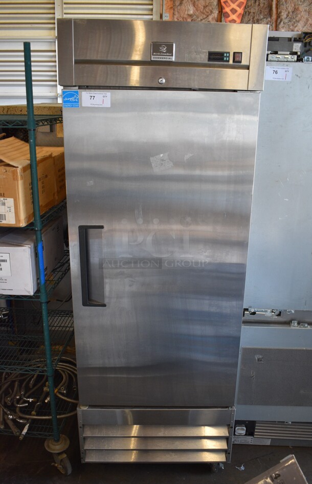 Kelvinator KCBM23FSE ENERGY STAR Stainless Steel Commercial Single Door Reach In Cooler w/ Poly Coated Racks on Commercial Casters. 115 Volts, 1 Phase. 29x32.5x82.5. Tested and Powers On But Does Not Get Cold