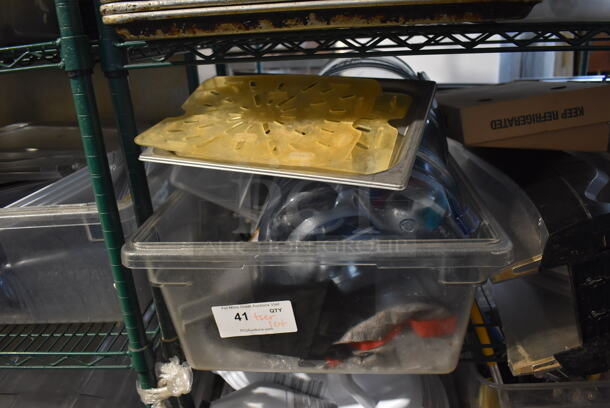 ALL ONE MONEY! Tier Lot of Various Items Including Poly Bins, Napkin Dispenser, Metal Colanders and Stainless Steel Drop In Bins - Image 4 of 6