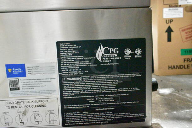 BRAND NEW SCRATCH AND DENT! 2023 Cooking Performance Group CPG 351CRCPG72NL Stainless Steel Commercial Countertop 72" Gas Radiant Charbroiler. Missing Grates. 240,000 BTU - Image 7 of 7