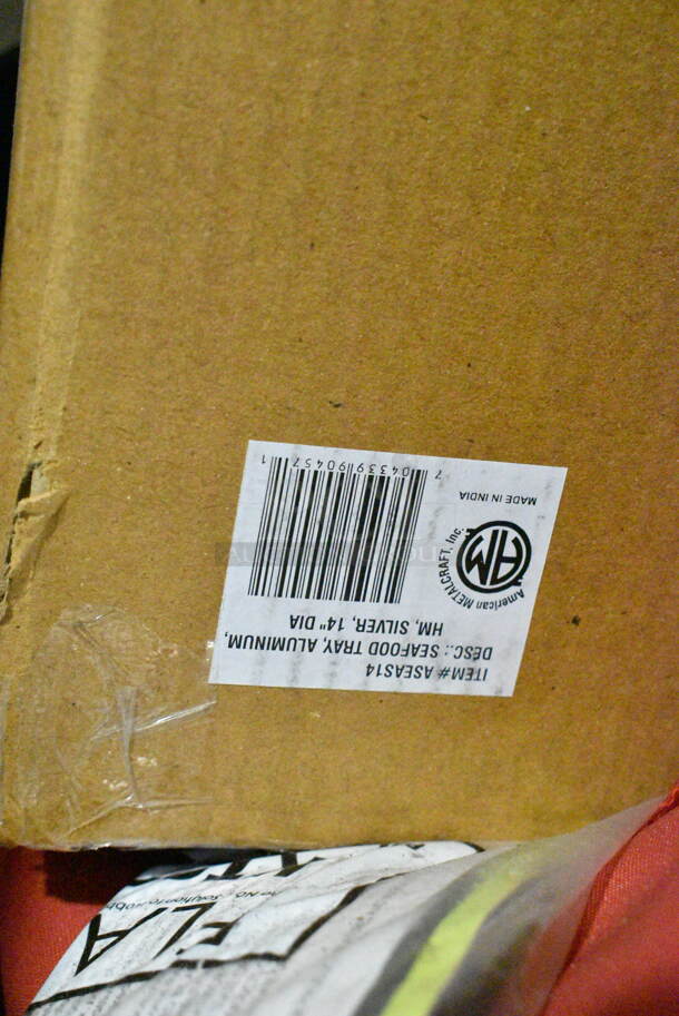 PALLET LOT of 17 BRAND NEW Boxes Including 176BSKT95BK Choice 9 1/4" x 5 3/4" x 1 1/2" Black Oval Plastic Fast Food Basket - 12/Pack, 164TCOLROD25 Lancaster Table & Seating 25 3/16" Standard Height Table Base Column and Rod, CSI 16 oz PET Cylinder, 2 Box Choice 407358MCC Choice Stainless Steel Malt Cup Collar for 3 5/8" Cups - 4 5/8" Top Diameter, 260PCCOV10 Choice 10" Clear Polycarbonate Plate Cover - 12/Case, 413R053008100 Hatco R05.30.081.00 Leg, 41528 Response Dinner Napkins, Garde 181COM1KITMA Heavy-Duty Can Opener Knife and Gear Kit, American Metalcraft ASEAS14 14" Round Silver Hammered Aluminum Seafood Tray, 929CAC187 Waring Ellipse CAC187 32 oz. Copolyester Container with Dasher Assembly for MXE2000, 20A871989 Ansell AlphaTec® 87-198 12" Yellow 16 Mil Unsupported Fish Scale Grip Natural Latex Rubber Gloves with Cotton Flock Lining - Large - 12/Pack, 500CC12HD 12 oz. Plastic Cold Cup - 1000/Case, Carlisle Spectrum 4073500 17" Aluminum Brush Rack, 612D3COMP Choice 8 1/2"x 6 3/8" 3-Compartment Oblong Foil Take-Out Container with Board Lid - 250/Case, 500IRB100WULK 1 Gallon (128 oz.) Translucent HDPE Industrial Round Jug with Unlined White Ribbed Continuous Thread Cap. 17 Times Your Bid! - Image 6 of 12