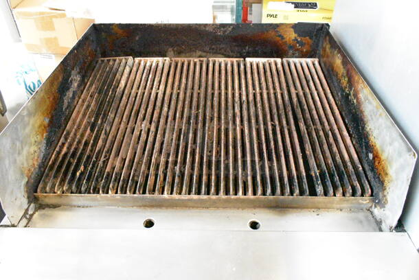 Vulcan Stainless Steel Commercial Natural Gas Powered Charbroiler Grill on Commercial Casters.  - Image 2 of 7