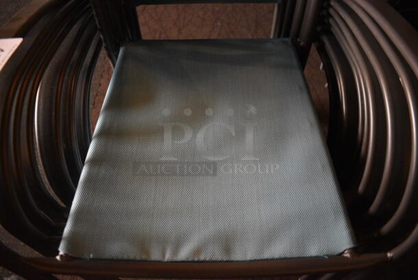 9 Metal Outdoor Patio Chairs w/ Teal Seat and Arm Rests. BUYER MUST REMOVE. 22x19x35. 9 Times Your Bid! (Susquehanna Ale House) - Image 3 of 4