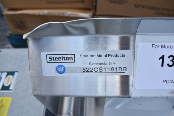 BRAND NEW SCRATCH AND DENT! Steelton 522CS11818R 38 3/4" 18-Gauge Stainless Steel One Compartment Commercial Sink with Right Drainboard - 18" x 18" x 12" Bowl. Missing 1 Leg.  - Image 7 of 7