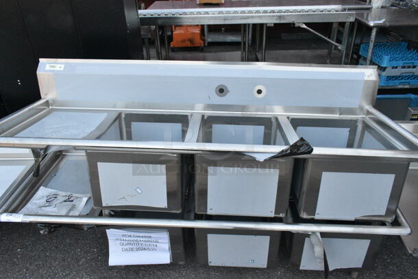 BRAND NEW SCRATCH AND DENT! Regency 600S3162018L Stainless Steel 3 Bay Sink w/ Left Side Drain Board. Bays 16x20x12. Drain Board 16.5x21.5. No Legs.  - Image 2 of 8