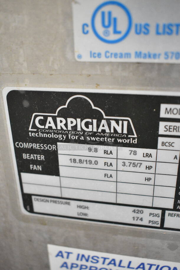 Carpigiani LB-502G Stainless Steel Commercial Water Cooled Floor Style Batch Freezer on Commercial Casters. 208/230 Volts, 3 Phase. - Image 9 of 9