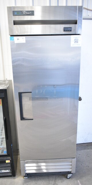 2022 True T-19F-HC Stainless Steel Commercial Single Door Reach In Freezer w/ Poly Coated Racks on Commercial Casters. 115 Volts, 1 Phase. Tested and Working!