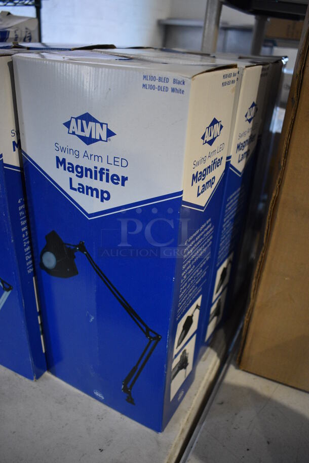 4 BRAND NEW IN BOX! Alvin ML100-BLED Black Swing Arm LED Magnifier Lamps. 4 Times Your Bid! - Image 2 of 4