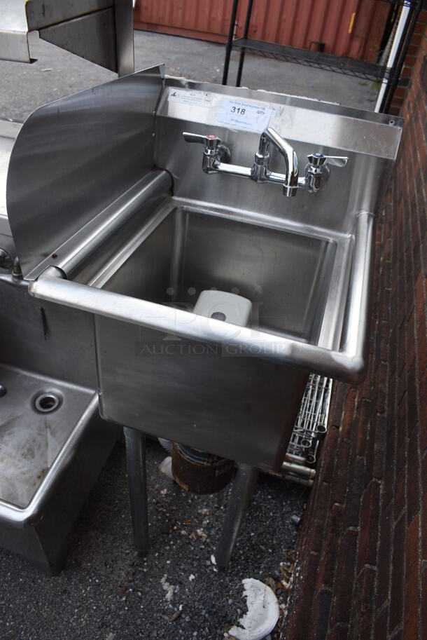 Stainless Steel Commercial Single Bay Sink w/ Insinkerator Badger Garbage Disposal, Faucet, Handles and Left Side Splash Guard. 19x22x44. Bay 14x16x10 - Image 4 of 4