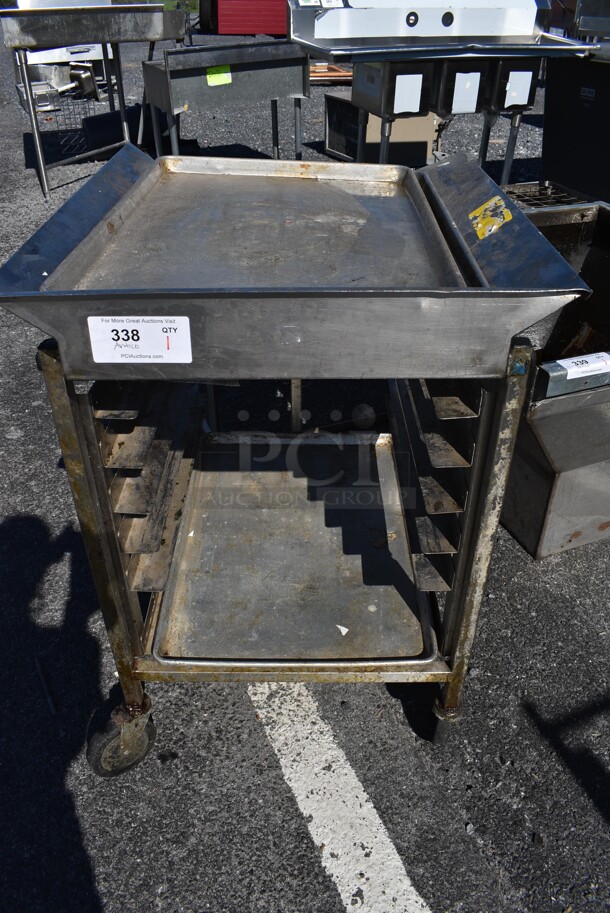 Metal Commercial Breading Table on Pan Rack on Commercial Casters. 24x30x36