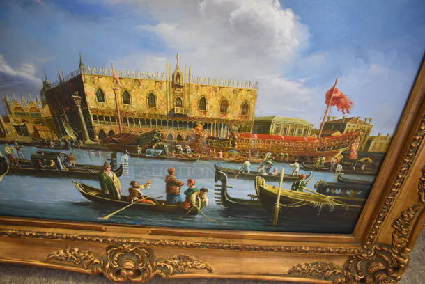 Framed Canvas Painting Reproduction of The Bucintoro Ascension Day by Canaletto From Art Dealer Ed Mero! - Image 6 of 7