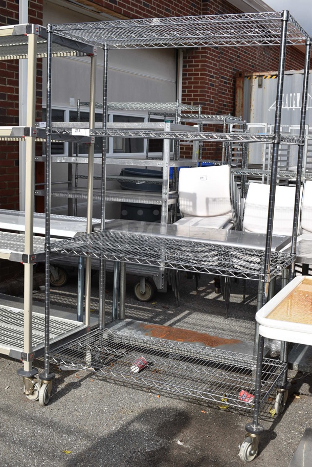 Chrome Finish 4 Tier Wire Shelving Unit on Commercial Casters. BUYER MUST DISMANTLE. PCI CANNOT DISMANTLE FOR SHIPPING. PLEASE CONSIDER FREIGHT CHARGES. 48x24x80 - Image 5 of 5