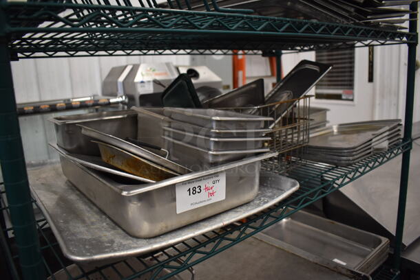 ALL OLNE MONEY! Tier Lot of Various Items Including Stainless Steel Drop In Bins and Pans