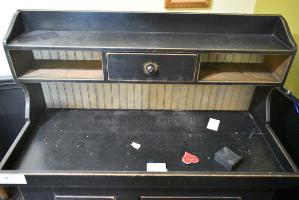 Wooden Table w/ Over Shelf, 3 Drawer and Door. (check in)  - Image 3 of 7
