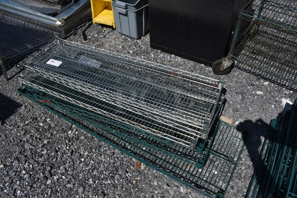 ALL ONE MONEY! Lot of 7 Various Metro Green Finish and Chrome Finish Wire Shelves. Includes 48x14x1.5