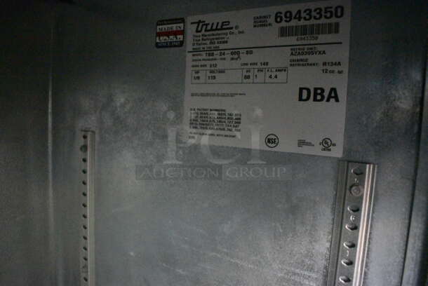 2011 True TBB-24-60G-SD Metal Commercial 2 Door Back Bar Cooler Merchandiser. 115 Volts, 1 Phase. BUYER MUST REMOVE. 61x24.5x36. Item Was in Working Condition on Last Day of Business. (Susquehanna Ale House) - Image 4 of 5