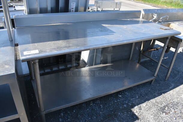 Stainless Steel Table w/ Commercial Can Opener Mount, Back Splash and Under Shelf. 72x30x39