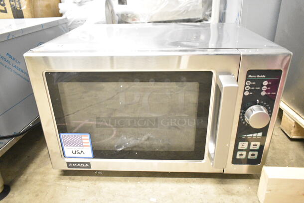 BRAND NEW SCRATCH AND DENT! 2024 Amana RCS10DSE Medium Volume Stainless Steel Commercial Microwave. 120 Volts, 1 Phase.  - Image 2 of 6