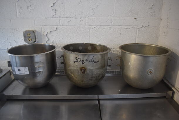 3 Metal Commercial 20 Quart Mixing Bowls; 2 Are Hobart A-200. 3 Times Your Bid!