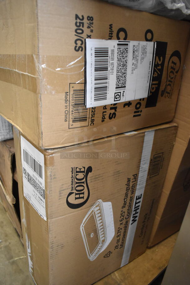 PALLET LOT of 30 BRAND NEW Boxes Including 24515112CB Baker's Mark White CustomizBLE Auto-Popup Donut/Bakery Box, 129MCS28W Choice 28 oz. White 8 3/4" x 6 1/4" x 1 3/4" Rectangular Microwavable Heavy Weight Container with Lid - 150/Case, 4 Boxes 130TASTERSP Choice 3" White Plastic Tasting Spoon - 3000/Case, 129MCS12B Choice 12 oz. Black 6" x 4 3/4" x 1 3/4" Rectangular Microwavable Heavy Weight Container with Lid - 150/Case, 966TALLFLDB Choice White Tall-Fold 6" x 13" Dispenser Napkin - 8000/Case, 357EQUALIZ14 FLAT Tech Equalizers 1/4"-20 Thread Black Table Leveler - 4/Pack - From Group (OD Kit) 349C3024SEQ, 5001TPJ Lavex 1-Ply Jumbo 1400' Toilet Paper Roll with 9" Diameter - 12/Case, 2 Box 127PL400 Choice PET Plastic Lid for 3.25 to 5.5 oz. Souffle Cup / Portion Cup - 2500/Case, 2451282CB Baker's Mark 12" x 8" x 2 1/4" White Customizable Auto-Popup Donut / Bakery Box - 200/Case. 30 Times Your Bid! - Image 4 of 12