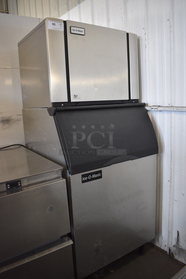 2018 Ice-O-Matic Model CIM0530HA Stainless Steel Commercial Ice Machine Head on Commercial Ice Bin. 115 Volts, 1 Phase. 30x32x73
