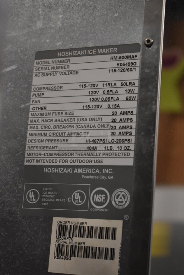 Hoshizaki KM-500MAF Stainless Steel Commercial Ice Machine Head on Hoshizaki DB-200C Commercial Hotel Dispenser Ice Bin. 115-120 Volts, 1 Phase.  - Image 6 of 7