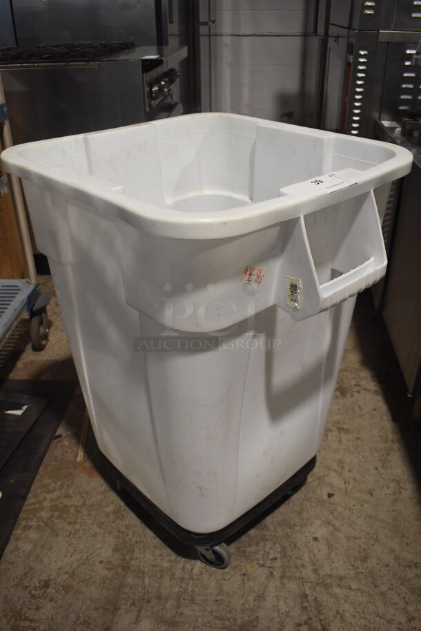 Trash Can In White on Wheels  - Image 2 of 5