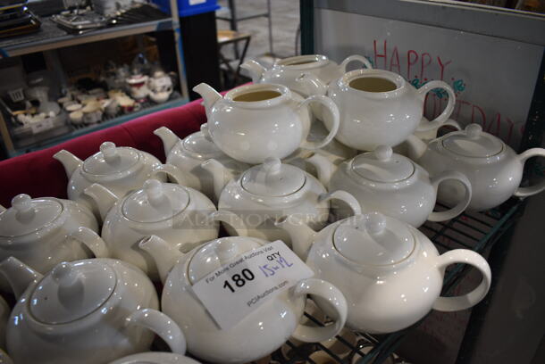 15 White Ceramic Tea Pots. Missing 3 Lids. 9x5.5x4.5. 15 Times Your Bid! - Image 2 of 3