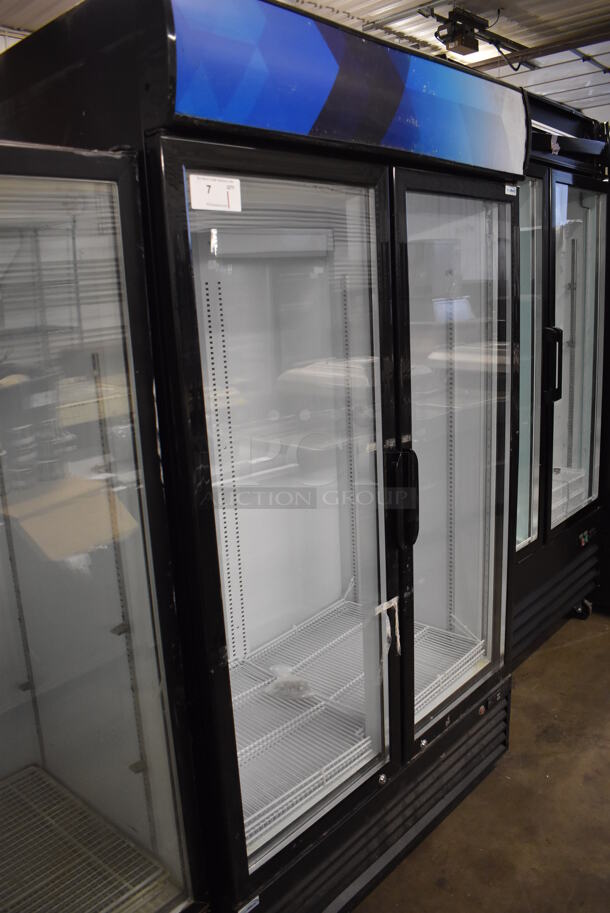 BRAND NEW SCRATCH AND DENT! KoolMore MDR-2GD-35C Metal Commercial 2 Door Reach In Cooler Merchandiser w/ Poly Coated Racks on Commercial Casters. 115 Volts, 1 Phase. 45x29x80. Tested and Working! - Image 2 of 5