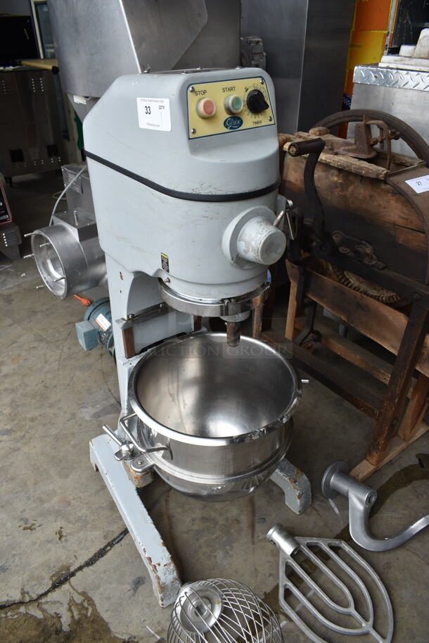 Globe SP30P Metal Commercial Floor Style 30 Quart Planetary Dough Mixer w/ Stainless Steel Mixing Bowl, Whisk, Paddle and Dough Hook Attachments. 220 Volts, 1 Phase.  - Image 4 of 9