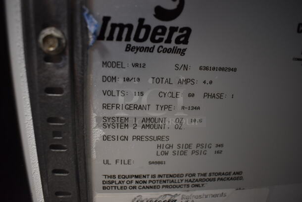 Imbera VR12 Commercial Single Door Merchandiser Cooler With Black Trim And Polycoated Shelves. 115V, 1 Phase. Tested and Powers On But Does Not Get Cold - Image 6 of 6