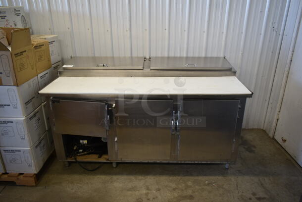 Stainless Steel Commercial Pizza Prep Table w/ Cutting Board. Tested and Does Not Power On