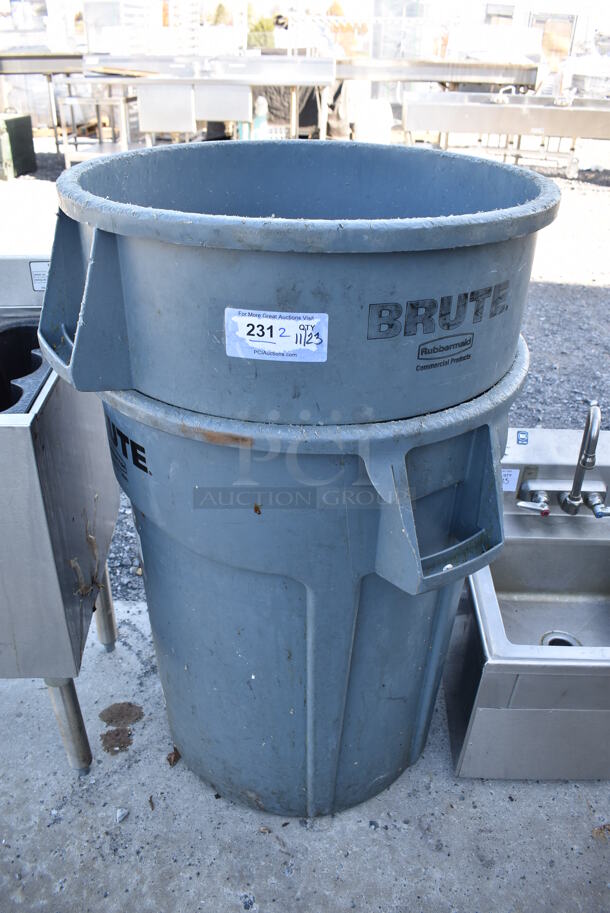 2 Rubbermaid Brute Gray Poly Trash Cans. 29x24x31. 2 Times Your Bid!
