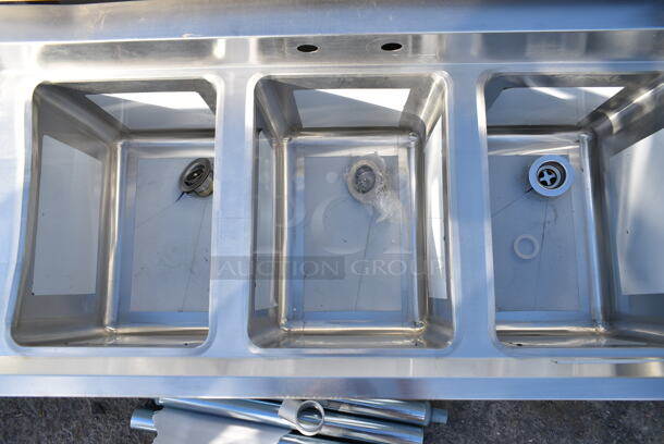 BRAND NEW SCRATCH AND DENT! Regency 600B31014219 Stainless Steel 3 Bowl Underbar Sink with Two Large Drainboards. Bays 10x14x10. Drain Boards 17.5x14.5 - Image 5 of 7