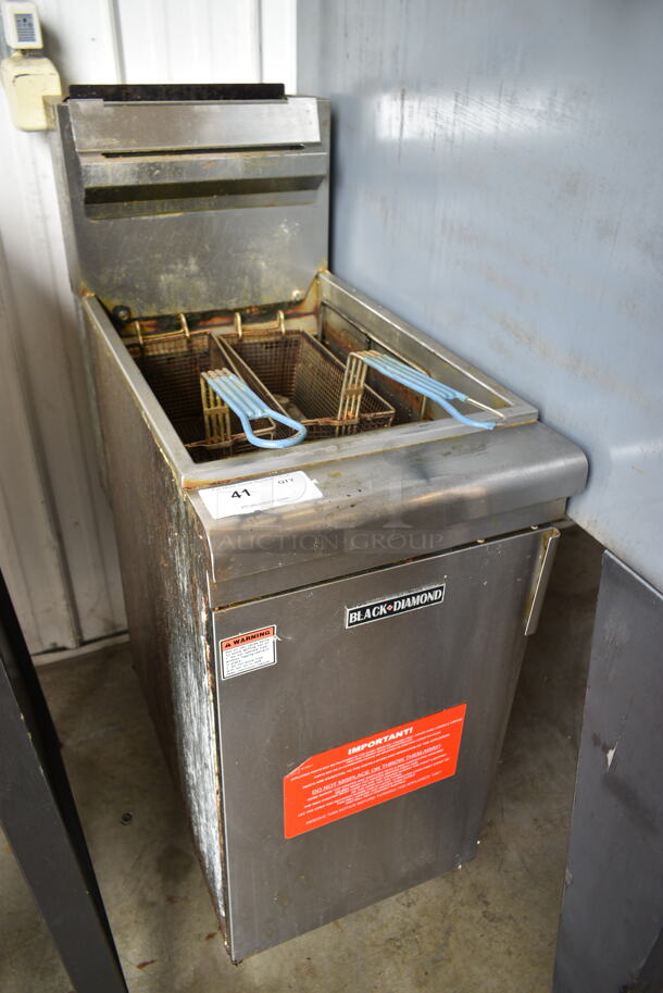 Black Diamond BRGF-120/NG Stainless Steel Commercial Floor Style Natural Gas Powered Deep Fat Fryer w/ 2 Metal Fry Baskets. 120,000 BTU.  - Image 2 of 7