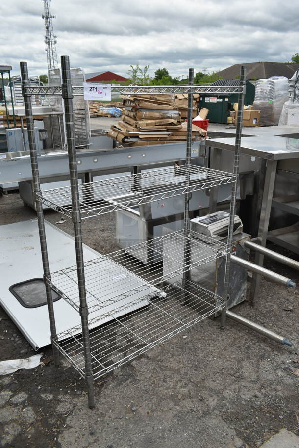 Chrome Finish 4 Tier Wire Shelving Unit. BUYER MUST DISMANTLE. PCI CANNOT DISMANTLE FOR SHIPPING. PLEASE CONSIDER FREIGHT CHARGES.  - Image 2 of 3