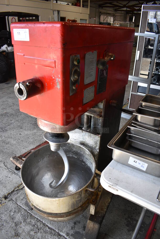 Blakeslee Model DD-80T Metal Commercial Floor Style 80 Quart Planetary Dough Mixer w/ Metal Mixing Bowl and Dough Hook Attachment. 208 Volts, 3 Phase. 28x44x58.5 - Image 8 of 8