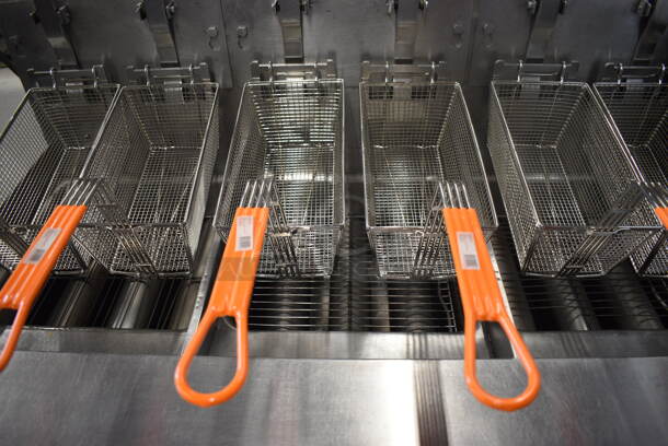 Keating Model 14TFMRI Stainless Steel Commercial Floor Style Natural Gas Powered 3 Bay Instant Recovery Deep Fat Fryer w/ Filtration System and 6 Metal Fry Baskets on Commercial Casters. 46x31.5x55 - Image 11 of 12