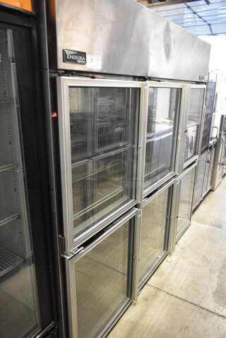 Endura MNR806SSG/0 Stainless Steel Commercial 6 Half Size Door Reach In Cooler Merchandiser w/ Poly Coated Racks and Commercial Casters. 115 Volts, 1 Phase. Tested and Working!