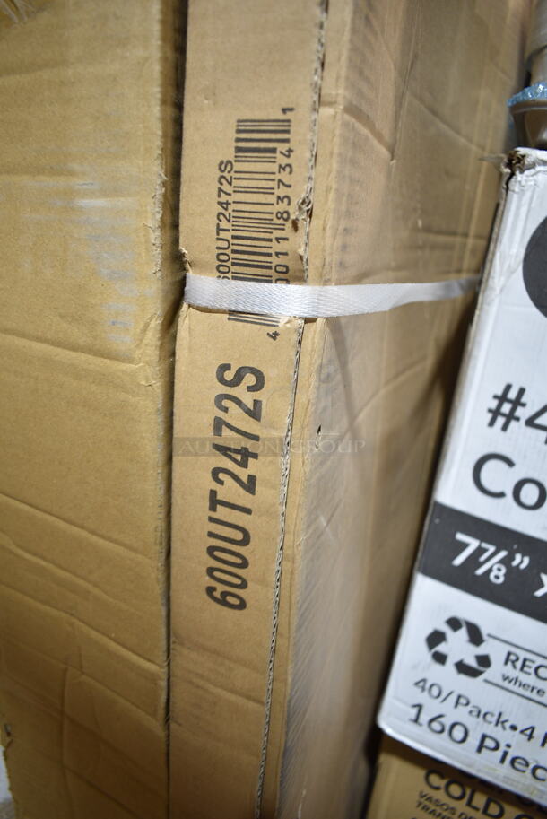 PALLET LOT of 20 BRAND NEW Boxes Including 2 Box 130D66UF Choice 6 1/2" x 6 1/4" Unprinted Plastic Deli Saddle Bag with Flip Top - 2000/Case, 500COLLAR Choice Printed Coffee Cup Sleeve, 795PTOWHT4 Choice 7 7/8 x 5 1/2" x 3 1/2" White Microwavable Folded Paper #4 Take-Out Container - 160/Case, 500CC9 Choice 9 oz. Clear PET Customizable Plastic Squat Cold Cup - 1000/Case, 127RD16BULK Choice 16 oz. Customizable Microwavable Translucent Round Deli Container - 500/Case, 2 Box 612W65 Choice Insulated Foil Sandwich Wrap Sheets 14" x 16" - 1000/Case, 600UT2472S Regency Adjustable Stainless Steel Work Table Undershelf for 24" x 72" Tables - 18 Gauge, 129MCS28B Choice 28 oz. Black Rectangular Microwavable Heavy Weight Container with Lid 8 3/4" x 6 1/4" x 1 3/4" - 150/Case, 5014046XXH Lavex Pro 45 Gallon 3 Mil 40" x 46" Low Density Heavy-Duty Industrial Contractor Black Trash Bag / Can Liner - 50/Case, 500MFTN Lavex Natural Brown Kraft M-Fold (Multifold) Towel - 4000/Case, 654358115 Boska Friends 16 1/2" Extra-Large Round Beech Wood Serving Board with Handle, 2 Count Donut Boxes, 5008W Choice 8 oz. Tall White Poly Paper Hot Cup - 1000/Case, 622KPT400 Regency 400 lb. Keg and Pail Truck KPT-400, 215PCGDCAP CaterGator Rotomolded Extreme Outdoor Cooler / Ice Chest Drain Cap, AP241029 All Points 24-1029 10 1/2" Cast Iron Front Top Range Burner, 612FL4OZCO Choice 4 oz. Round Foil Ramekin Cup with Board Lid - 500/Case, Axe Handle. 20 Times Your Bid! - Image 4 of 12