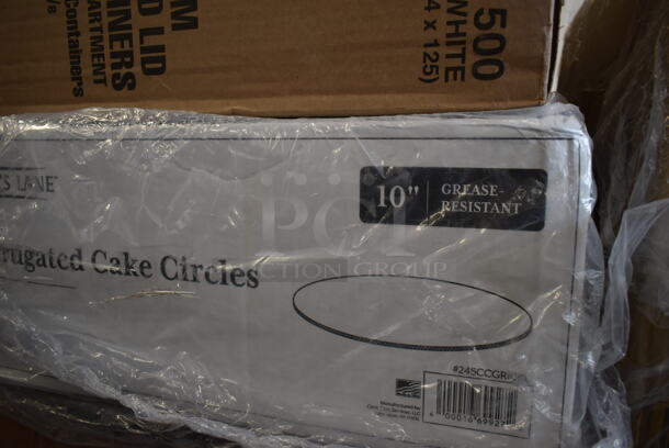 PALLET LOT of 20 BRAND NEW Boxes Including Dart 50HT1 5" x 5" x 3" White Foam Hinged Lid Container - 500/Case, 245CCGR10BL Baker's Lane 10" White Corrugated Grease-Resistant Cake Circle - 100/Case, 2 Box Dart Quiet Classic Plates, 2 500TW7 Choice 7 oz. Translucent Thin Wall Plastic Cold Cup - 2500/Case, 2 Box 485WJ10TN Choice 10 1/4" Jumbo Translucent Wrapped Straw - 2000/Case, Choice 16 oz Deli Container, 3 Box 5013858 Lavex Li'l Herc 55-60 Gallon 1.2 Mil 38" x 58" Low Density Medium-Duty Black Trash Bag / Can Liner - 100/Case, 433BR25SHBGC Choice 25 lb. Shorty Natural Kraft Paper Bag - 500/Case, 4 Box 8.5" Smooth Wall Paper Plates, 127P150C Choice 1.5 oz. Clear Plastic Souffle Cup/ Portion Cup. 20 Times Your Bid! - Image 3 of 12