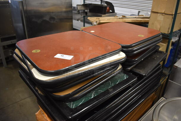 PALLET LOT OF 46 Various Tabletops Including Wood Pattern, Brown w/ Black Rim and Green w/ Black Rim. Includes 46x28x1.5, 24x24x1.5 - Image 2 of 4