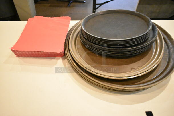 ALL ONE MONEY! Lot of Various Items Including Serving Trays and Poly Pitchers. Does Not Include Table. (main dining room) - Image 2 of 3