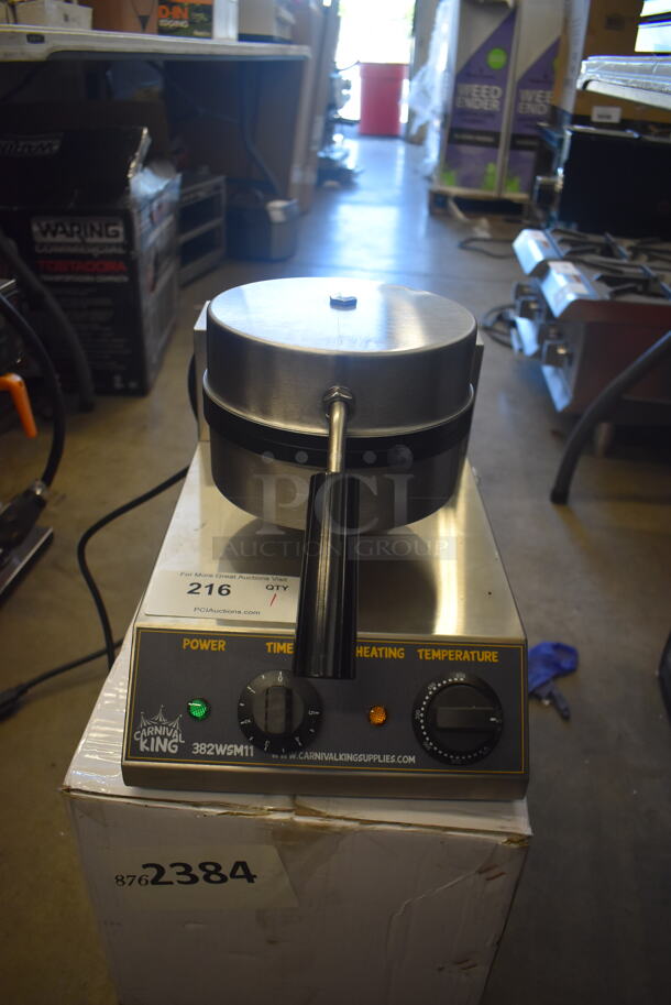 BRAND NEW IN BOX! Carnival King 382WSM11 Stainless Steel Commercial Countertop Non-Stick Single Waffle Maker with Timer. 120 Volts, 1 Phase. 10x20x12. Tested and Working! - Image 2 of 7