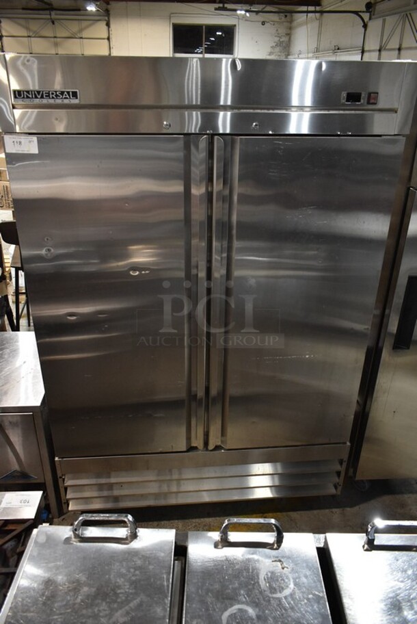 Universal RIFI-54 Stainless Steel Commercial 2 Door Reach In Freezer. 115 Volts, 1 Phase. Tested and Working!